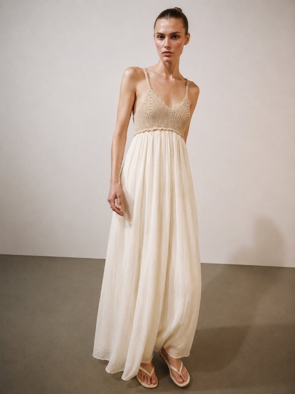 Zara Crochet Midi Dress Cream White Sz S NWT